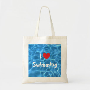 Ik hou van zwemmen Rode Hart met Blauwe Zwembadwat Tote Bag