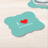 Ik hou van Zwemmen Typografie & Rood Hart Mint Gro Kartonnen Onderzetters (Gekanteld)