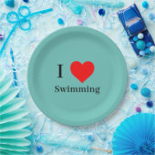 Ik hou van Zwemmen Typografie & Rood Hart Mint Gro Papieren Bordje (Feest)