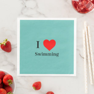 Ik hou van Zwemmen Typografie & Rood Hart Mint Gro Servet