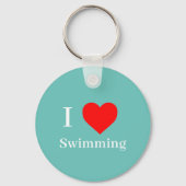 Ik hou van Zwemmen Typografie & Rood Hart Mint Gro Sleutelhanger (Achterkant)