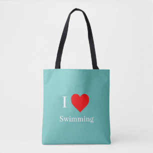 Ik hou van Zwemmen Typografie & Rood Hart Mint Gro Tote Bag