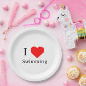 Ik hou van zwemmen typografie & rood hart wit papieren bordje (Feest)