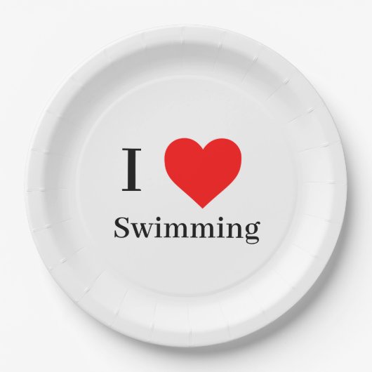 Ik hou van zwemmen typografie & rood hart wit papieren bordje (Voorkant)