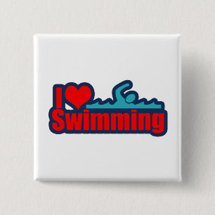 Ik hou van zwemmen vierkante button 5,1 cm