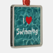 Ik hou van zwemrood hart met Aqua Pool Water Metalen Ornament (Rechts)