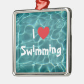 Ik hou van zwemrood hart met Aqua Pool Water Metalen Ornament (Links)