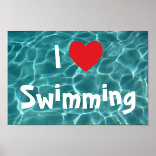 Ik hou van zwemrood hart met Aqua Pool Water Poster