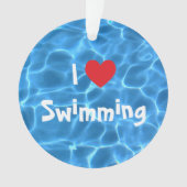 Ik hou van zwemrood hart met blauw poolwater ornament (voorkant)