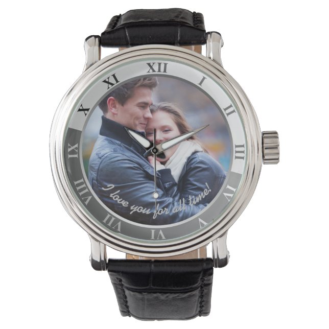 Ik hou voor altijd van je! Aangepaste foto en beri Horloge (Voorkant)