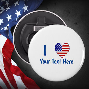 Ik hou (VS-vlaghart) van jouw blauwe tekst Button Flesopener