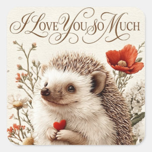 Ik hou zo veel van je: egel hart ontwerp vierkante sticker