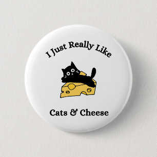 Ik Houd Gewoon Echt Van Katten & Kaas Zwart Schrij Ronde Button 5,7 Cm