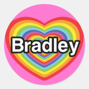 Ik houd van Bradley: regenboog hart Ronde Sticker