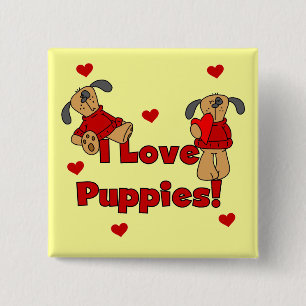 Ik houd van de T-shirts en de Giften van het Puppy Vierkante Button 5,1 Cm