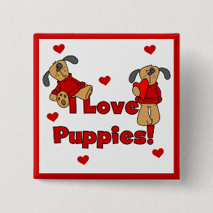 Ik houd van de T-shirts en de Giften van het Puppy Vierkante Button 5,1 Cm