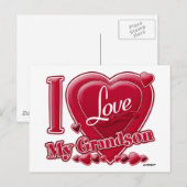 Ik houd van Mijn rood van de Kleinzoon - hart Briefkaart (Voorkant / Achterkant)