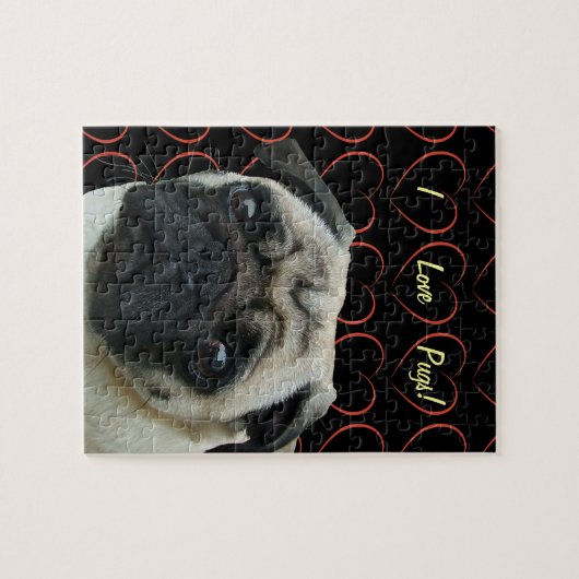 Ik houd van Pugs met Harten Legpuzzel (Horizontaal)