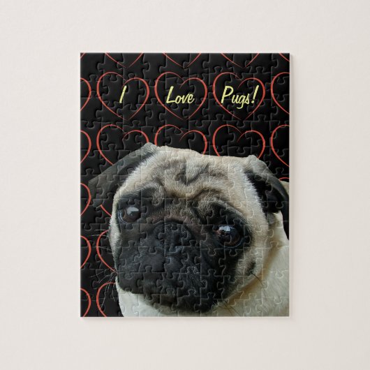Ik houd van Pugs met Harten Legpuzzel (Verticaal)