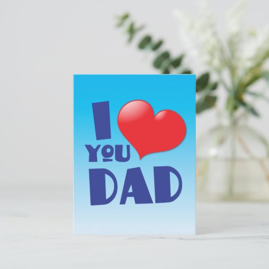 Ik houd van u DAD! met hart Briefkaart (Staand voorkant)