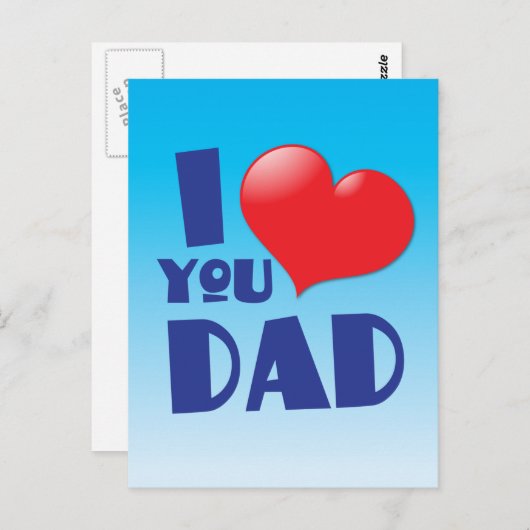 Ik houd van u DAD! met hart Briefkaart (Voorkant / Achterkant)