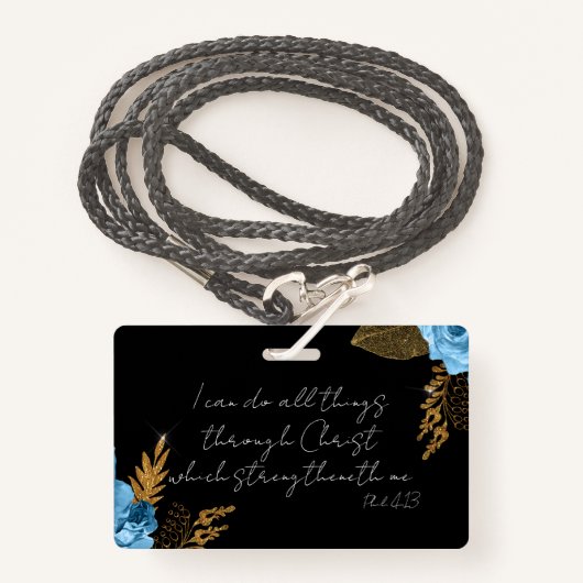 Ik kan alle dingen bijbelvers doen badge (Voorkant met draagriem)