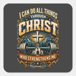 Ik kan alle dingen Christelijk geloof Fitness Stic Vierkante Sticker
