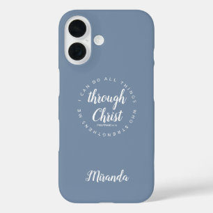 Ik kan alle dingen doen door Christ Soft Dusty Blu iPhone 16 Hoesje