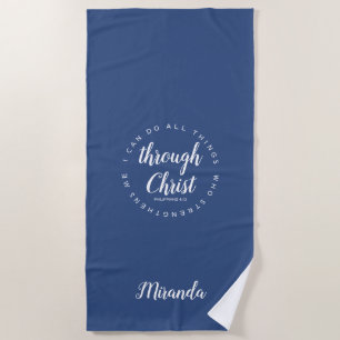 Ik kan alle dingen doen door Christus Blauwe Yoga Strandlaken