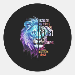 Ik kan alle dingen doen door Christus Leeuw Geloof Ronde Sticker