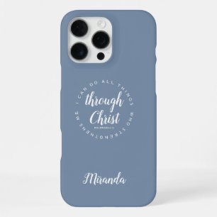 Ik kan alle dingen doen door Christus Stofblauw iPhone 16 Pro Max Hoesje