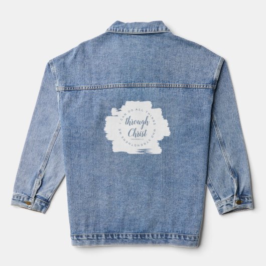 Ik kan alle dingen doen Dusty Blue Script Bible Ve Denim Jacket (Achterkant)