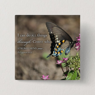 Ik kan alle dingen doen Phil 4 Butterfly foto knop Vierkante Button 5,1 Cm