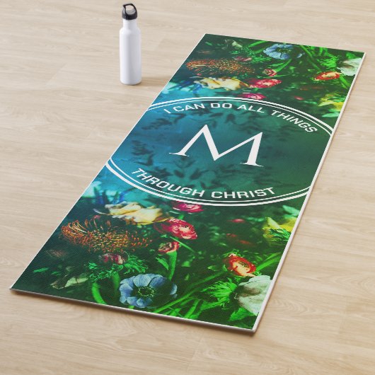 IK KAN ALLES DOEN Christelijk Monogram Bloemen Yogamat (In situ)