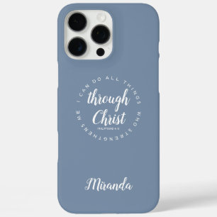 Ik kan alles doen door Christus Dusty Blue iPhone 16 Pro Max Hoesje