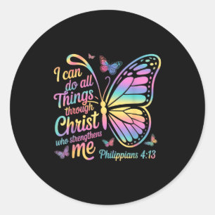 Ik kan alles doen door Christus Vlinder Bijbel Ronde Sticker