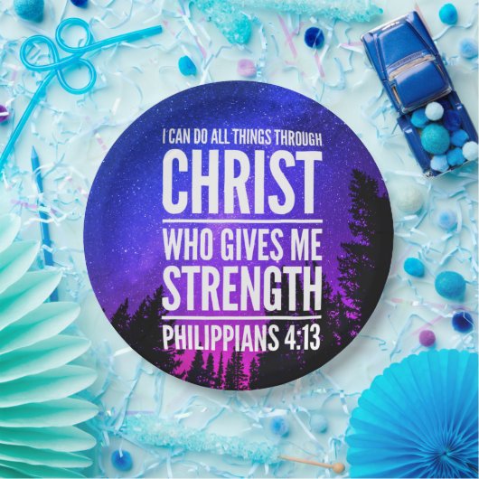 Ik kan alles doen door de Bijbel Verse. Papieren Bordje (Feest)