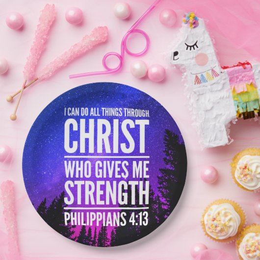 Ik kan alles doen door de Bijbel Verse. Papieren Bordje (Feest)