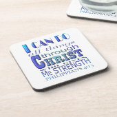 Ik kan alles doen met Christelijke Blauwe Tekst Bier Onderzetter (Linkerzijde)