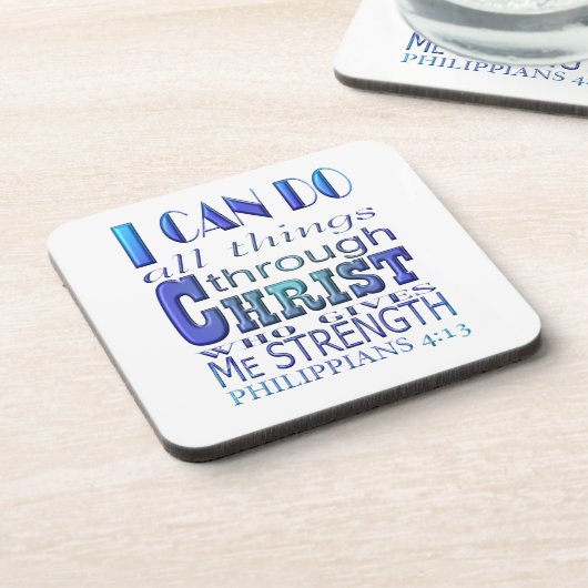 Ik kan alles doen met Christelijke Blauwe Tekst Bier Onderzetter (Linkerzijde)