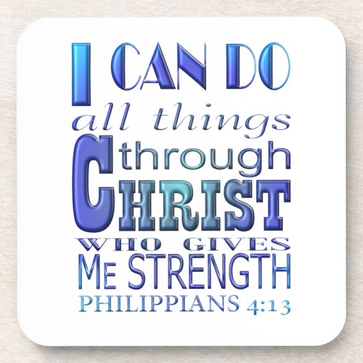 Ik kan alles doen met Christelijke Blauwe Tekst Bier Onderzetter (Voorkant)