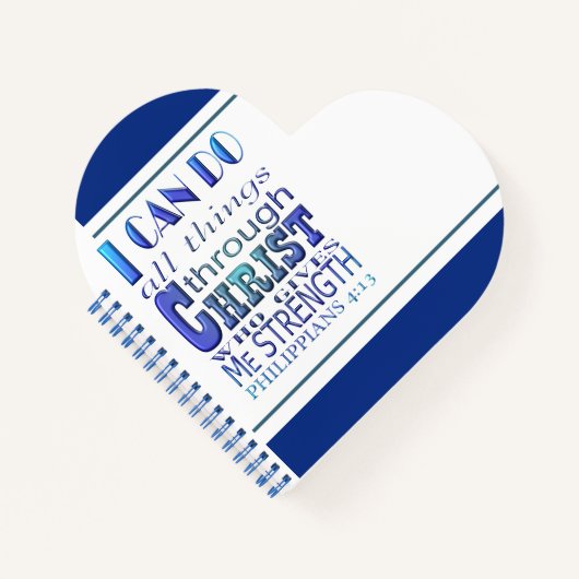 Ik kan alles doen met Christelijke Blauwe Tekst Notitieboek (Voorkant)