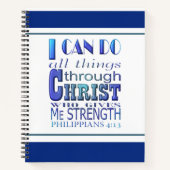 Ik kan alles doen met Christelijke Blauwe Tekst Notitieboek (Voorkant)