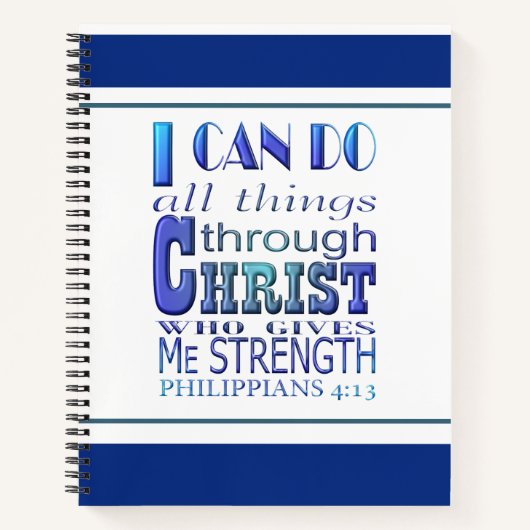 Ik kan alles doen met Christelijke Blauwe Tekst Notitieboek (Voorkant)