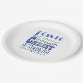 Ik kan alles doen met Christelijke Blauwe Tekst Papieren Bordje (Gekanteld)