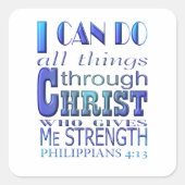 Ik kan alles doen met Christelijke Blauwe Tekst Vierkante Sticker (Voorkant)