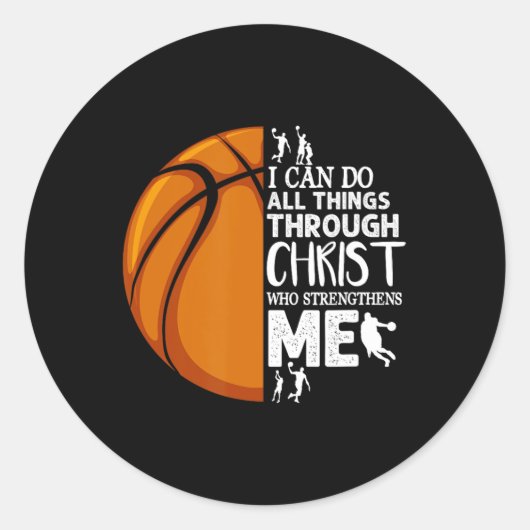 Ik kan alles doen via Christus Basketball Chri Ronde Sticker (Voorkant)