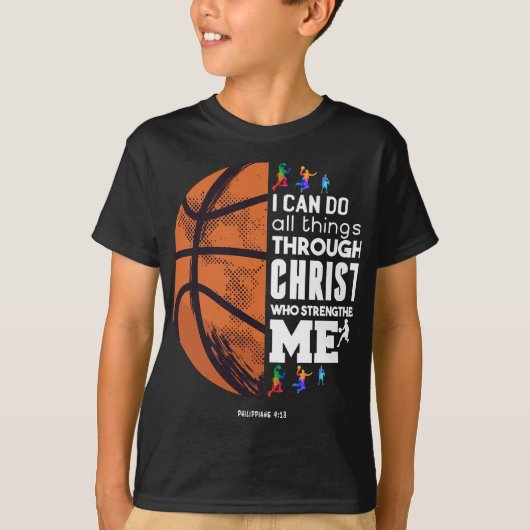 Ik kan alles doen via Christus Basketball Chri T-shirt (Voorkant)