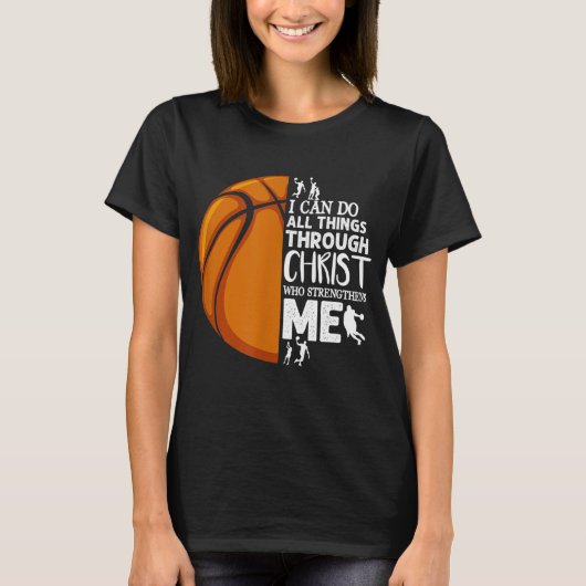 Ik kan alles doen via Christus Basketball Chri T-shirt (Voorkant)