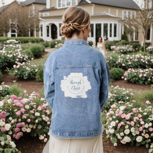 Ik kan alles doen wat Bijbelvers ontwerpen Denim Jacket (Huwelijk Achterkant)